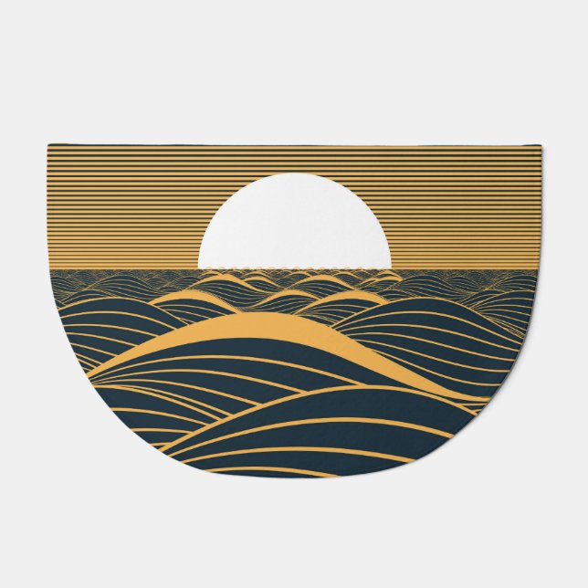 Stylized sun-moon, dark sea illustration. doormat (Front)