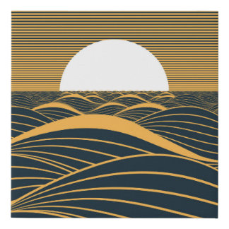 Stylized sun-moon, dark sea illustration. faux canvas print