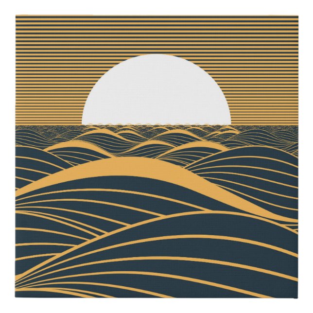 Stylized sun-moon, dark sea illustration. faux canvas print (Front)
