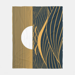 Stylized sun-moon, dark sea illustration. fleece blanket