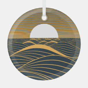 Stylized sun-moon, dark sea illustration. glass ornament