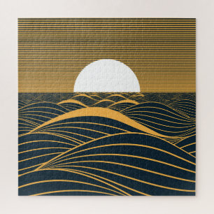Stylized sun-moon, dark sea illustration. jigsaw puzzle