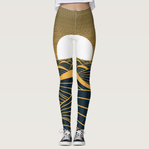 Stylized sun-moon, dark sea illustration. leggings