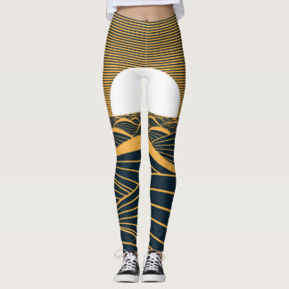 Stylized sun-moon, dark sea illustration. leggings
