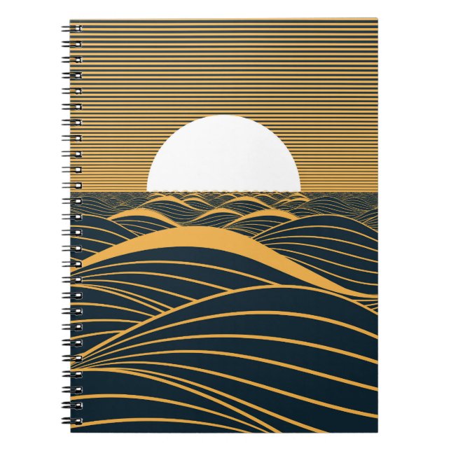 Stylized sun-moon, dark sea illustration. notebook (Front)