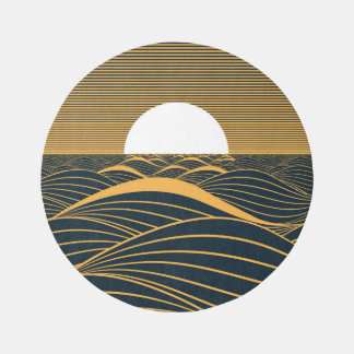 Stylized sun-moon, dark sea illustration. rug