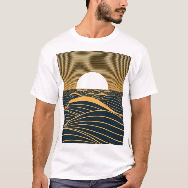 Stylized sun-moon, dark sea illustration. T-Shirt (Front)