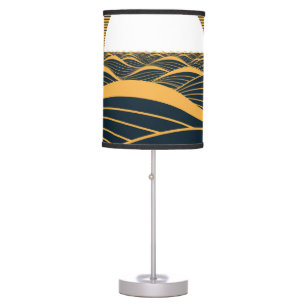 Stylized sun-moon, dark sea illustration. table lamp