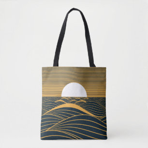 Stylized sun-moon, dark sea illustration. tote bag