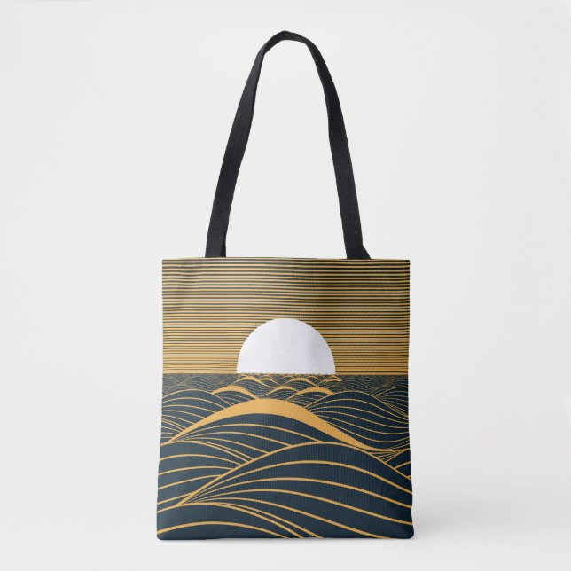 Stylized sun-moon, dark sea illustration. tote bag (Front)