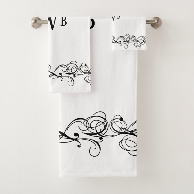 Stylized Swirly Border Monogram  Bath Towel Set (Insitu)