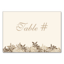 Stylized Tan and Brown Floral Leaves Table Number