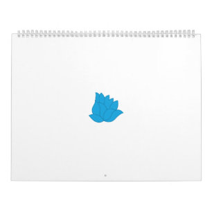 Stylized, teal-blue flower design with overlapping calendar