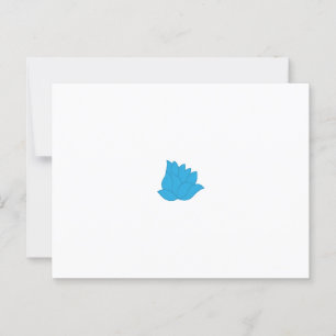 Stylized, teal-blue flower design with overlapping postcard