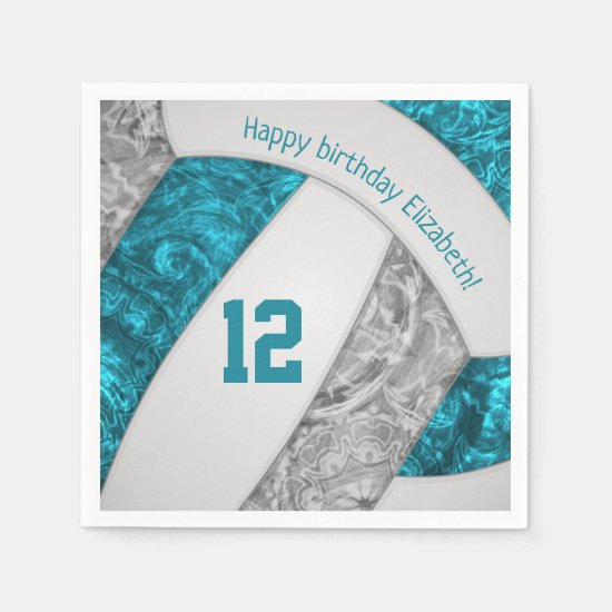 stylized teal gray girls volleyball sports napkins