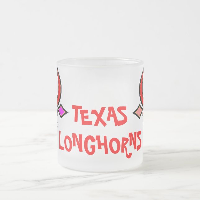 Stylized Texas Longhorn Frosted Glass Mug (Center)