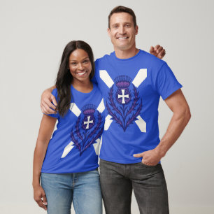 Stylized Thistle St Andrews Cross and Saltire T-Shirt