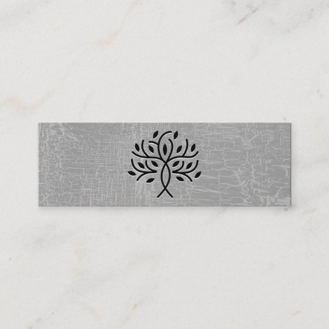Stylized Tree Icon Marbled Gray Mini Business Card (Front)