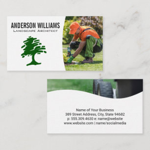 Stylized Tree Logo Gardener Planting Business Card