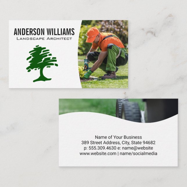 Stylized Tree Logo | Gardener Planting Business Card (Front/Back)