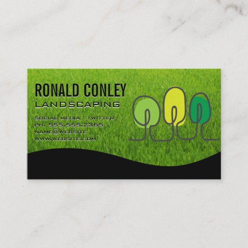 Stylized Tree Logo  Grass  Landscaping Business Card
