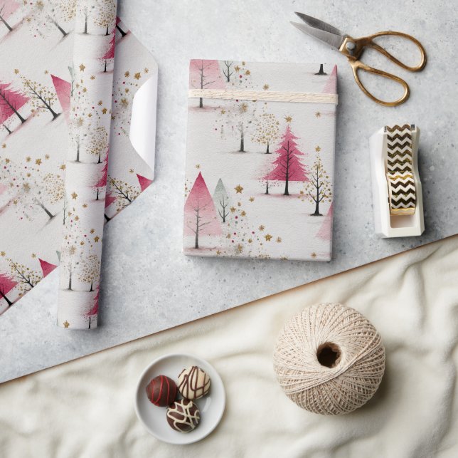 Stylized Tree & Snowflake Holiday Pattern Wrapping Paper (Crafts)