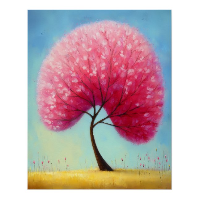 stylized tree with pink blossoms - cartoon poster (Front)
