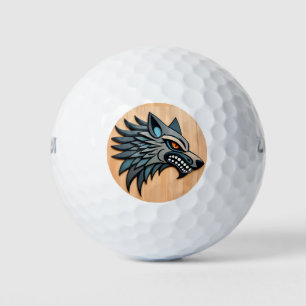 Stylized Tribal Wolf Art With Orange Eyes Golf Balls