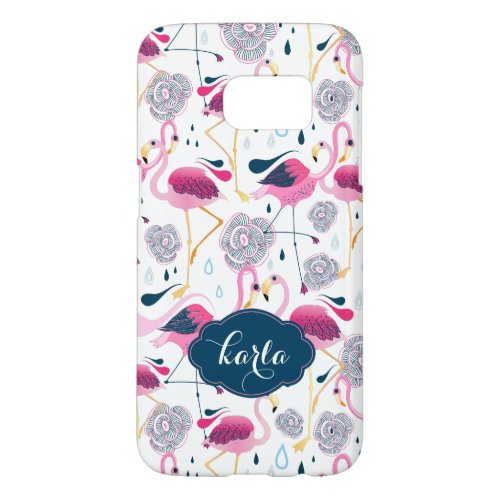 Stylized Tropical Flowers  Flamingos Pattern Samsung Galaxy S7 Case