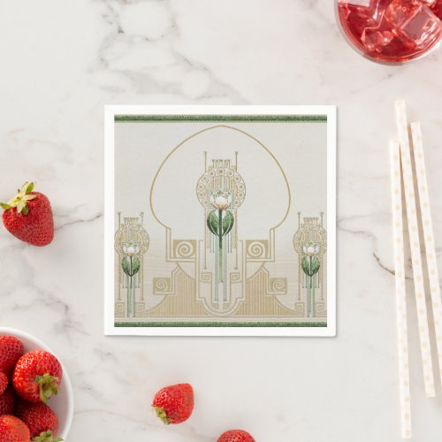 Stylized Tulips Art_Nouveau Medalions Dessert Napkins