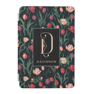 Stylized Tulips Monogram, Last Name Custom  iPad Mini Cover