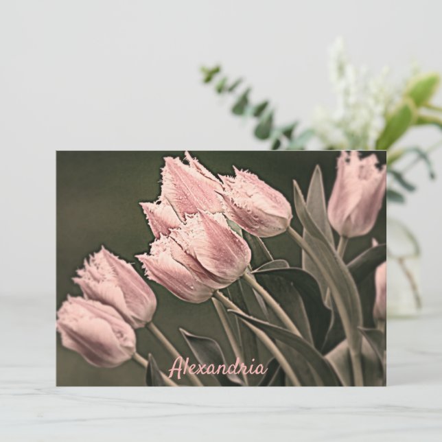 Stylized Tulips Personalized Note Card (Standing Front)