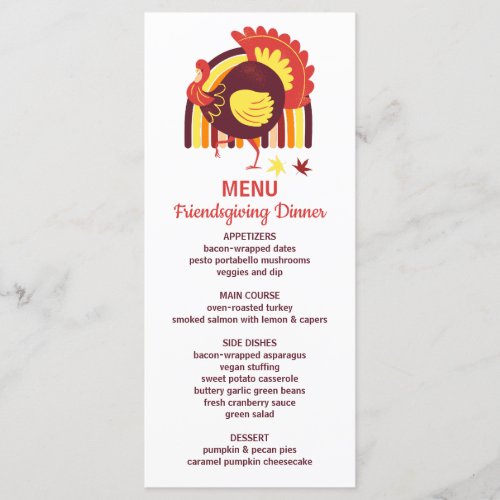 Stylized Turkey Groovy Rainbow Happy Friendsgiving Menu