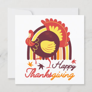 Stylized Turkey Groovy Rainbow Happy Thanksgiving Card