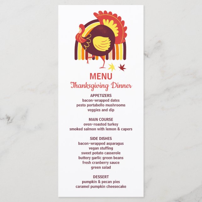 Stylized Turkey Groovy Rainbow Happy Thanksgiving Menu (Front)