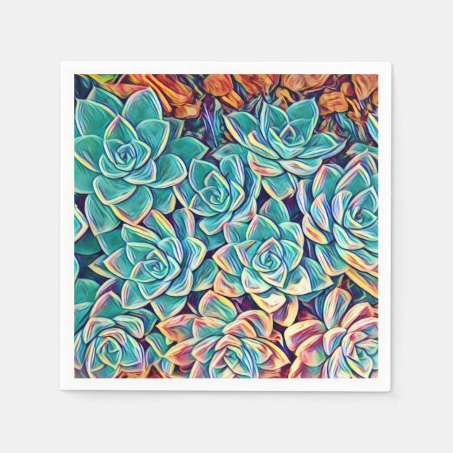 Stylized Turquoise Succulents Paper Napkin (Front)