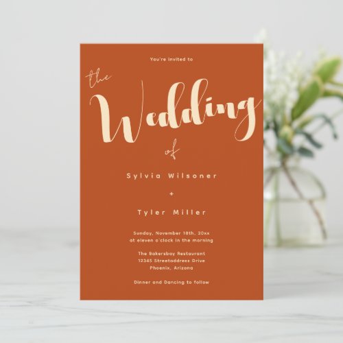 Stylized Typography Burnt Orange Wedding Invitation