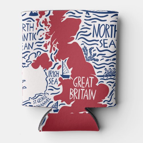 Stylized UK Map Vintage Travel Can Cooler