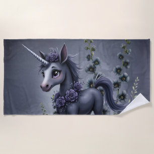 Stylized unicorn in floral splendor.  beach towel