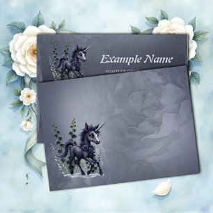 Stylized unicorn in floral splendor. envelope