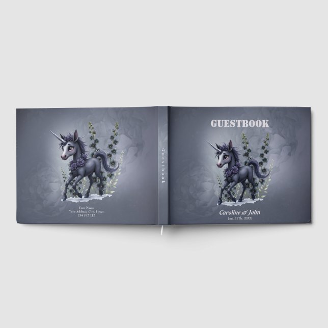 Stylized unicorn in floral splendor.  guest book (Full)