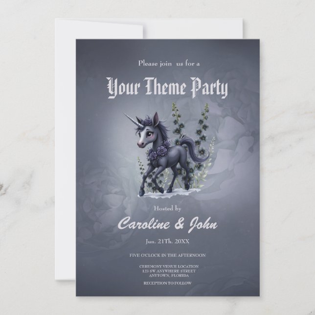 Stylized unicorn in floral splendor. invitation (Front)