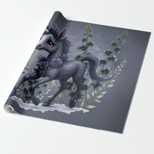 Stylized unicorn in floral splendor.  wrapping paper (Unrolled)