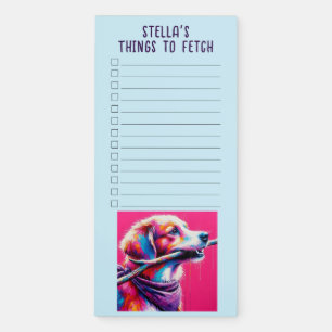 Stylized Vibrant Retriever Custom Name List Magnetic Notepad