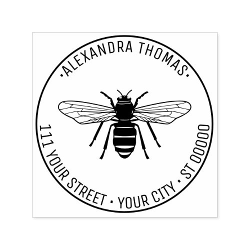 Stylized Vintage Bee 3 Name Return Address Self_inking Stamp