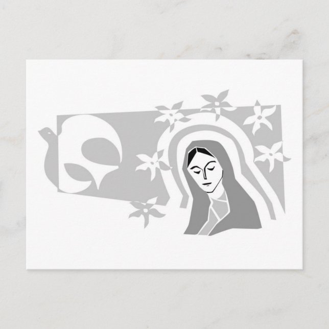 Stylized Virgin Mary Grayscale Postcard (Front)