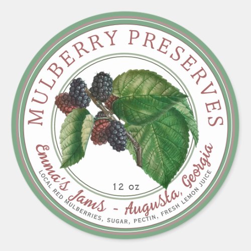 Stylized Watercolor Red Mulberry Jam or Preserves Classic Round Sticker