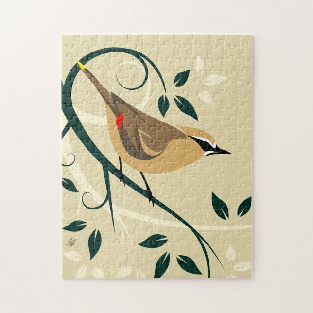Stylized Waxwing Jigsaw Puzzle (Vertical)