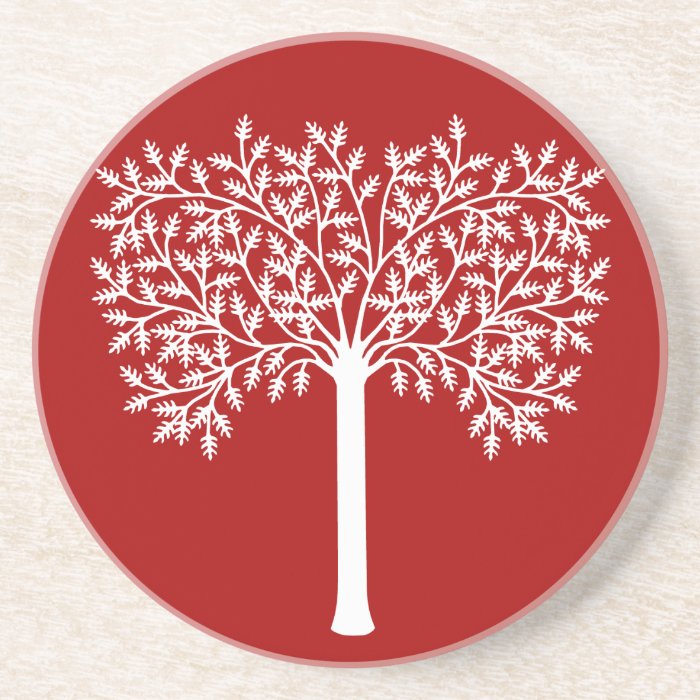 Stylized White And Red Tree Drink Coasters