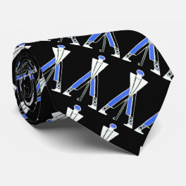 STYLIZED WHITE BLACK BLUE GOLFER ,GOLF PLAYERS NECK TIE